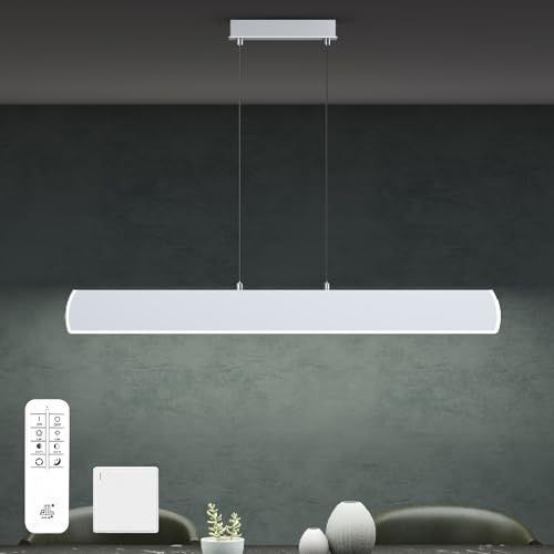 Mai & Mai Pendelleuchte Esstisch dimmbar Hängelampe Nachtmodus Weiß | 100cm LED Hängeleuchte mit Fernbedienung für Esszimmer, Pendellampe für Wohnzimmer küche Alivetta3730