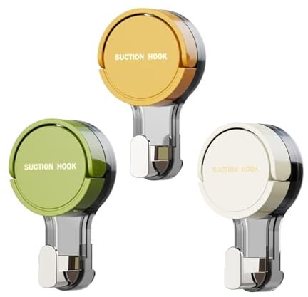 poraceous 3 Piezas Gancho Ventosa Baño, Perchas Baño Sin Taladro, Colgador | Reutilizable Ganchos de Ventosa Extra Fuertes Sin Taladro, Colgador de Pared, Impermeable Cuelga Toallas, Gancho Sin Daños