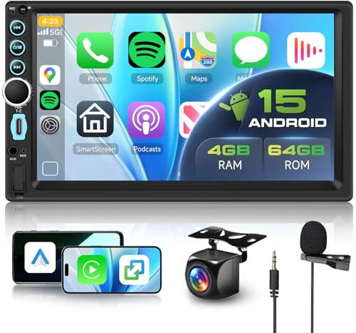 Hodozzy 4G+64G Radio Android 8 Núcleos 2 DIN con GPS, Carplay Inalámbrico Android Auto, Pantalla Táctil IPS de 7 Pulgadas, Estéreo Coche Navegación DSP, WiFi, Bluetooth, EQ, SWC, FM/RDS, USB y Cámara