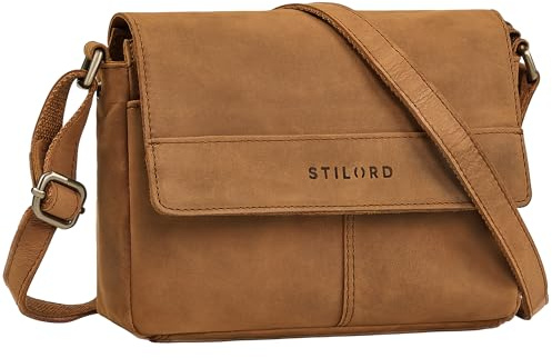 STILORD Miley Elegant Small Leather Handbag Cross Body Bag Women Vintage Ladies Shoulder Bag Genuine Leather Womens Crossbody Bags with Zip & Long Strap for Leisure Colour:tan - Dark Brown