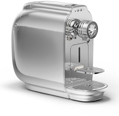 Afro Coffee Kahawa Premium Kaffeemaschine Chrome Silver – kompakte Kapselmaschine mit 19 Bar Druck, Auto Power Off & herausnehmbarem Wassertank
