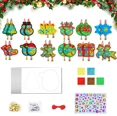 Lot de 24 décorations de fenêtre de Noël pour enfants - Kit de bricolage en papier - Décoration d'arbre de Noël - Décoration de Noël à suspendre