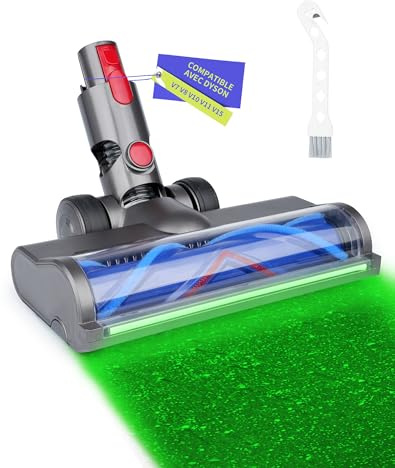 Bürste für Dyson V7 V8 V10 V11 V15 mit Grünem LED Licht, Bürstenwalze Bodenbürste Geeignet für Hartböden & Kurzflorige Teppiche, Staubsauger Zubehör Ersatzbürste