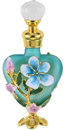 Yetaha Elegant Blue Apricot Blossoms Perfume Bottles, 10ml Fancy Glass Decor Floral Classical Empty Perfume Bottle, Refillable Perfume Container for Women Girl Gift