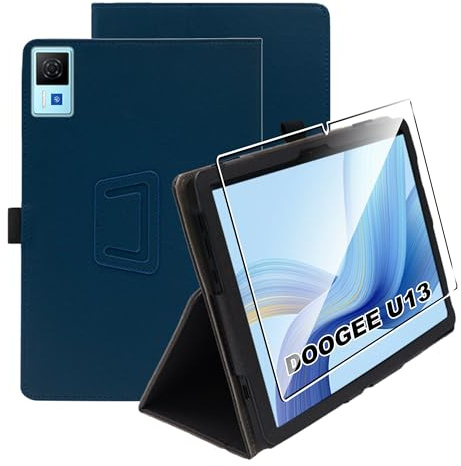 Suttkue for Case Compatible with D-O-OGEE U13, Tablet Protection Bundle with 1 Piece 9H Hardness Anti-Scratch Film, Vertical Stand Function, Protective Case for DO-OGEE U3, Blue
