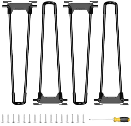 WATAOW Klappbare Haarnadel-Tischbeine, 70cm, Schwarzes Metall, 4er-Set | Ersatzteil für Couchtisch/Schreibtisch, Inklusive Schrauben und Schraubendreher, Einfache Montage([1cm]60cm)