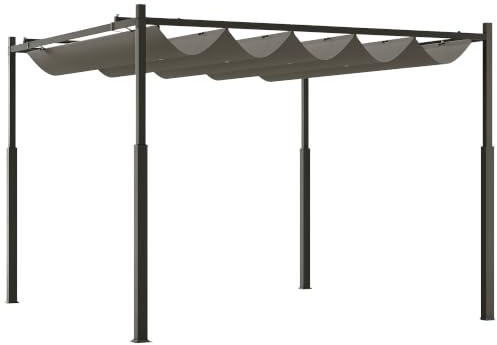 Outsunny Pérgola de Jardín 3x3 m con Techo Retráctil UV30+ Ganchos Gris | Accesorio Magnético, Cenador de Jardín, Columnas Metálicas, Ganchos, Pabellón para Patio Terraza Exterior