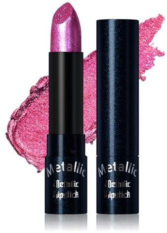 Rossetto glitterato viola glitterato con finitura opaca, rossetto luccicante, resistente all'acqua e durevole, per labbra metallizzate, altamente pigmentato e idratante