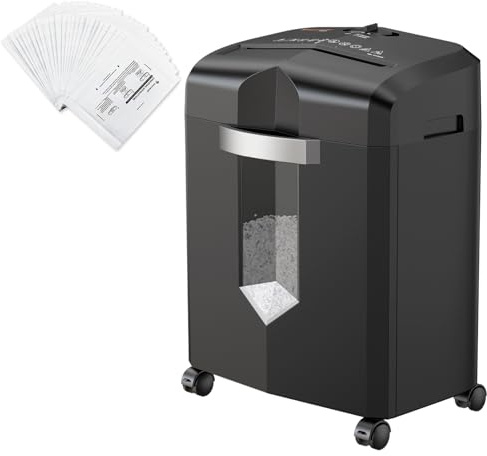 Bonsaii 12-Blatt Partikelschnitt Aktenvernichter + 24 Ölpapierblätter Set, 60 Minuten Dauerbetrieb, Hochleistungs-Schredder für Home Office, Sicherheitsstufe P-4 Mikroschnitt, 4 Rollen & 16L Behälter