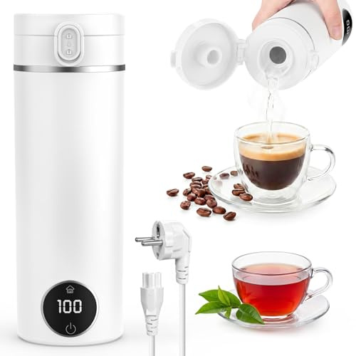 Reise Wasserkocher Klein, 450ML Mini Wasserkocher Tragbarer mit 6 Temperaturstufen, Heizung Automatische Abschaltung für Camping Reise