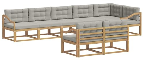vidaXL Outdoor-Sofagarnitur 6 pcs Weiß und Hellgrau Polyester, Akazienholz Sofa, modernes Outdoor Lounge Set, langlebige Gartenmöbel, vielseitige Sitzgelegenheit für Terrasse
