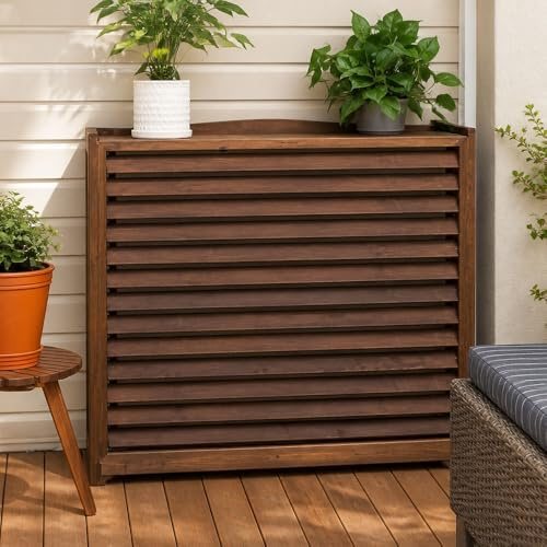 Brown Solid Wood Outdoor Air Conditioner Cover, Outdoor Heat Pump Cover For Balconies To Decorate Gardens And Balconies, Weather-Resistant/Easy To Install, 4 Sizes(XL-115x54x95cm)