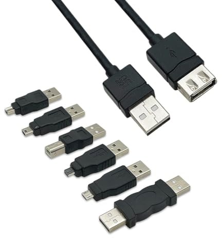 Totely USB Cable Kit 7-Piece Multi-Connector Set with 1.8 m Cable and Adapter Tips - USB Adapter Kit for Multi-Device Connectivity, Nickel-Plated Connectors, Compact Travel-Ready Design