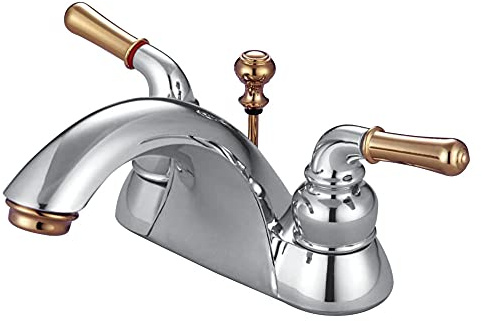 Kingston Brass KB2624 Naples 4-Inch Centerset Lavatory Faucet, Polished Chrome and Polished Brass