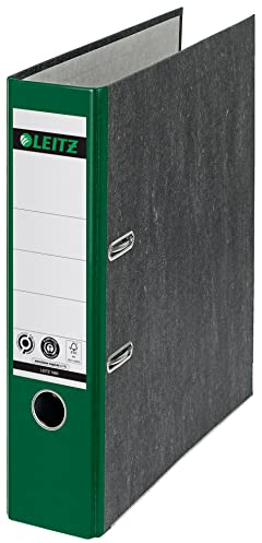 Leitz Qualitäts-Ordner 180°, A4, 100 % recycelter Karton, 8 cm Rückenbreite, Wolkenmarmor-Papier, Grüner Rücken, 10805055