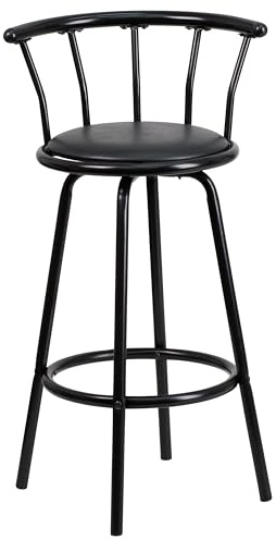 Flash Furniture Charla Crown Back Black Metal Barstool with Black Vinyl Swivel Seat