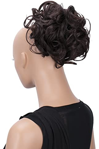 CAISHA Dutt Haarteil Zopf Haarknoten Hepburn-Dutt Haargummi Hochsteckfrisuren DM15cm Gewellt Schokobraun HK103