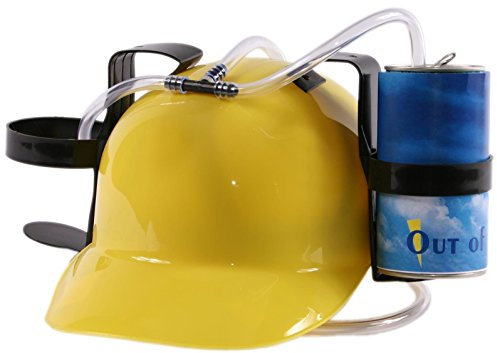 Hibuy, cappello a elmetto per birra e bibite con 2 supporti per lattine e tubo Giallo