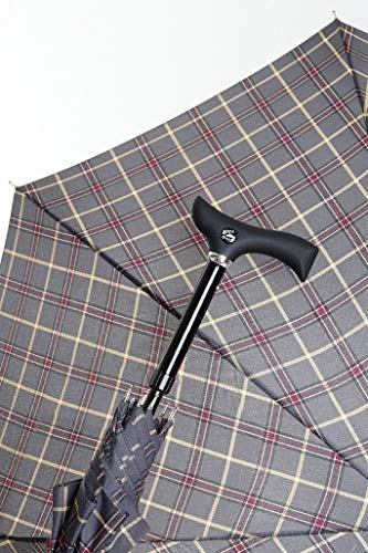 Stock-Fachmann Regenschirm Stützschirm Stepbrella Karo grau bordeaux Größe 5-fach Höhenverstellbar Von 83cm Bis 93cm Belastbar Bis 100kg