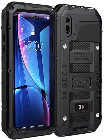 Beeasy Cover iPhone XR Impermeabile Antiurto Nero, IP68 Waterproof Custodia Protettiva Full Body con Protezione dello Schermo, AntiGraffio Antineve Anticaduta Robusta Militare Subacquea Case