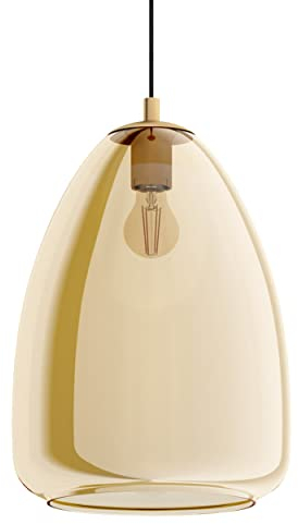EGLO Hängelampe Alobrase, Pendelleuchte Esstisch, Hängeleuchte aus Metall in Messing gebürstet und bedampften Glas in amber, Esszimmerlampe hängend, E27 Fassung, Ø 30 cm