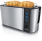 Arendo - Edelstahl Toaster Langschlitz 4 Scheiben - Defrost Funktion - wärmeisolierendes Gehäuse - mit integrierten Brötchenaufsatz - 1500W - Krümelschublade - Display mit Restzeitanzeige - Silber