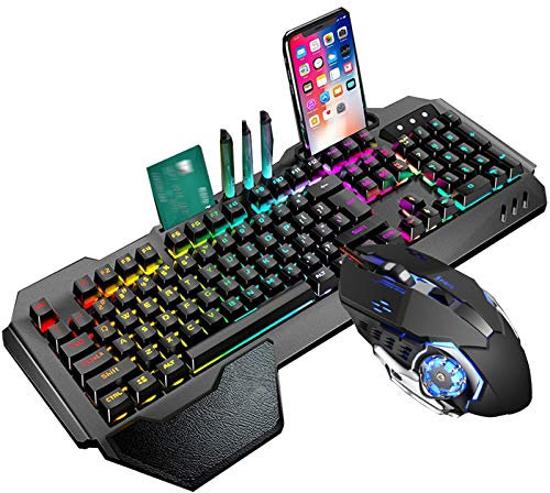 ARCH Clavier Gamer Clavier Mécanique, Clavier De Jeu Et Souris, Clavier D'ordinateur avec Repose-Poignet Ergonomique, Clavier Rétro-éclairé USB pour Les Jeux PC Ordinateur Portable Clavier