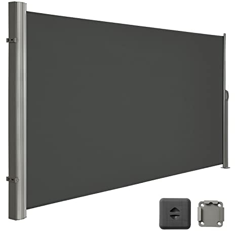 LARMNEE Seitenmarkise, ausziehbar, 180 x 450 cm, Sichtschutz, Sonnenschutz, Blickdicht, Seitenrollo, für Balkon, Terrasse, Garten, Dunkelgrau EGY1845BP02