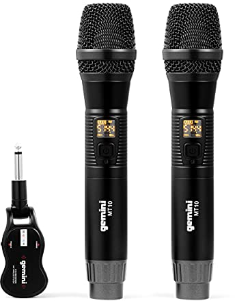 Gemini GMU-M200 Pro UHF Wireless Microphone Set, Rechargeable, 1/4 Jack, for PA/Mixers - Ideal for Karaoke, Live Performances, 2-Pack