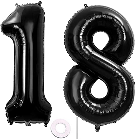 40 Zoll Luftballons Zahle 18 jahre Geburtstag deko Schwarz XXL 100cm Zahlenballon 18 Schwarz Nummer Riesen Folienballon 18 BallonZahl 18 Heliumballon Luftballons 18 Geburtstag Deko Mädchen Junge (18)