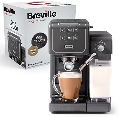 Breville Prima Latte III Siebträgermaschine | Vollautomatische Espressomaschine/Kaffeemaschine mit Milchaufschäumer & italienischer Pumpe mit 19 Bar | kompatibel mit ESE-Pads | Grau [VCF146X]