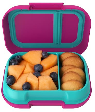Bentgo Kids Snack - 2 Compartment Leak-Proof Bento Box Container for Snacks and Small Meals, Easy-Open Latch, Dishwasher Safe, BPA-Free for School, Daycare, & Sports - Ideal for Ages 3+ (Fuchsia/Teal)