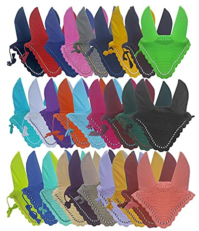 Horse Ear Bonnet Fly Veil Crochet Equestrian with Piping 30 Colors Full/COB/Pony (Full, Lalic/Voilet)