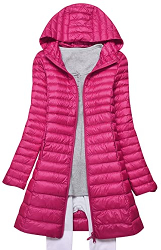 Doudoune Longue Légère Femme Doudoune Legere Femme Long Capuche Fine Hiver Puffer Jacket Veste Matelassée Blouson Matelassé Femme Parka Doudoune Duvet Plume Ultralight Femme Pliable Cintrée Rose XL