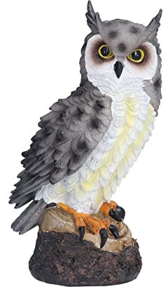 Statuetta di Gufo in Resina, Scultura Animale da Giardino decorativa per interni ed esterni for ornamenti prato, ideale come regalo (Piume Grigie)