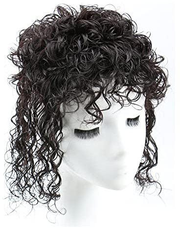 RemeeHi Lockiges Echthaar-Topper, lockiges Haarteil, zum Anklipsen, 25 cm, Dunkelbraun