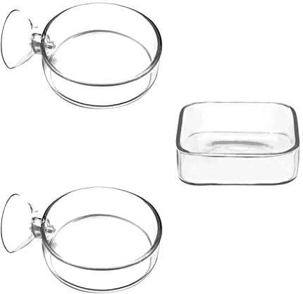 IAFVKAI Glas Aquarium Fressnäpfe Futterschale für Garnelen im Aquarium, 1 Stück Platz Glas Futternapf (60mm), 2 Stück Runden Fisch Fressnäpfe mit Absaugung (60mm)