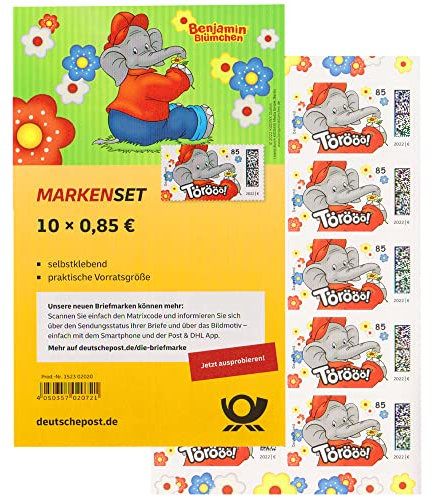 10 Stück 0,85 EUR 85 Cent postfrische Selbstklebende Briefmarken + Gutsch. | Frankaturware Markenset (Motiv: Benjamin Blümchen)