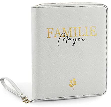 AWASG Organizer mit Namen personalisiert | Motiv Familie | Familienorganizer Reisemappe Dokumententasche viele Fächer Reisepass Karten Unterlagen Impfpass (grau)