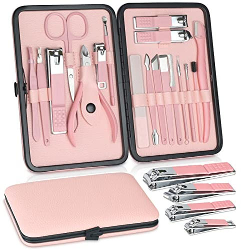 JUPELI Maniküre Set, Nagelpflegeset, Nagelknipser Set Nagelknipser Kit Set, Nagelset Maniküre Set Damen, Edelstahl Pediküre Set, Nagelpflege Werkzeuge, Nagelschere Grooming Kit (Rosa)