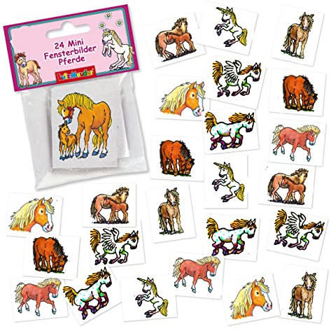24 Fensterbilder * PFERDE * als Mitgebsel zum Kindergeburtstag oder zum Basteln | Pony Deko Geschenk Kinder Geburtstag Sticker Aufkleber