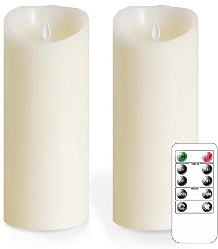 Mavandes 25x10cm LED-Kerzen mit Fernbedienung,Echtes Wachs Batteriebetriebene Flammenlose Flackernde Säulenkerzen mit Timerfunktion,2 Stück Elfenbein Elektrische Beweglichen Docht Flammenlose Kerzen