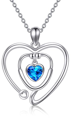 CUPENDA Stethoskop Halskette Sterling Silber Krankenschwester Geschenke Schmuck für Doktor Medizinstudent RN Geschenke für Frauen