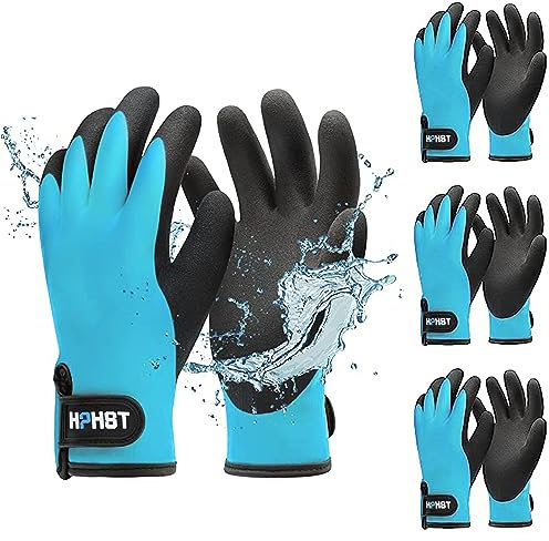 HPHST Arbeitshandschuhe Winter Wasserdicht Thermo Warme Winterhandschuh Montagehandschuhe Grip Winterarbeitshandschuhe Arbeit Doppelbeschichte Nylon Isolierte Handschuhe (Blau-3 Paare, XL)