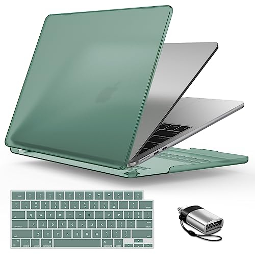 IBENZER Kompatibel mit MacBook Air 38,9 cm (15 Zoll) Hülle M4 A3241 M3 A3114 M2 A2941, Hartschalenhülle & Tastaturabdeckung & Typ-C für Mac Air 15,3 Zoll Liquid Retina Display, Mitternachtsgrün,