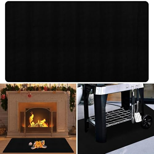 Svepndic Alfombrilla negra resistente al fuego para chimenea de 26 x 46 pulgadas, alfombrilla para hoguera, protector de piso resistente al fuego, alfombrillas para chimeneas resistentes al fuego,