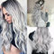 FENYW Halloween Perücke Damen, 70cm Lange Gewellt Ombre Schwarz Grau Perücken für Frauen, Ombre Silber Grau Lang Lockig, Lange Graue Perücken für Frauen Wurzeln Alltag Cosplay Kostümparty Halloween