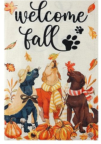 Bandiera del Giardino dei Cani Autunnali, Verticale Bandiera da Giardino Bandiera del Cortile Autunnale Bandiera del Giardino Autunnale per la Decorazione del Cortile Esterno del Ringraziamento