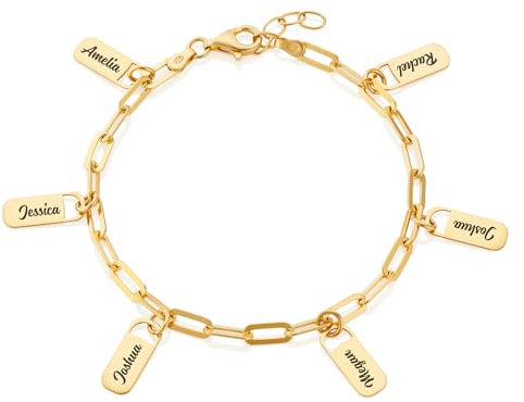 Personalised Multiple Name Bracelet Tag Pendant - Solid 925 Sterling Silver - Custom Gift for Her - Handmade Charm Jewellery (18K Gold)