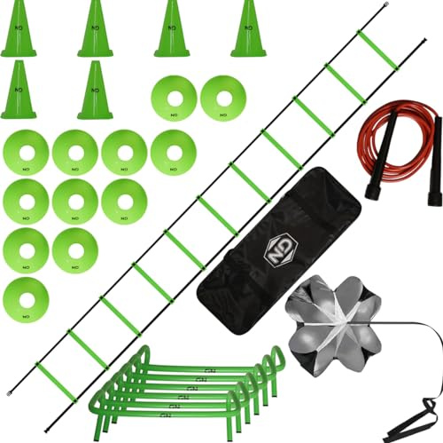 ND Sports Speed Agility Training Kit, Football Training Equipment | Ladder, Hurdles, Cones, Speed Chute, Skipping Rope & Carry Bag | Football Coaching Equipment for All Ages